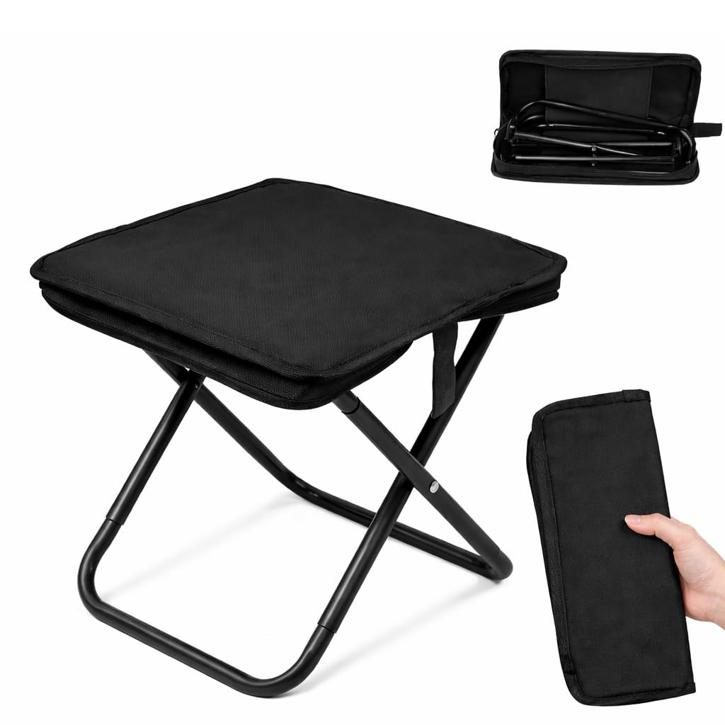 Portable Folding Stool, Black, with Cushioned Seat and Carry Bag, Lightweight for Camping, Fishing, Outdoor Use-image-49