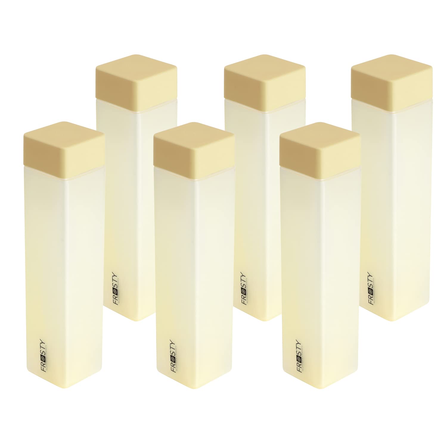 AQUAWARE Frosty Plastic Food Grade Fridge Square Water Bottle Gift Set(6 pieces, 1L,Yellow) | 950 milliliter