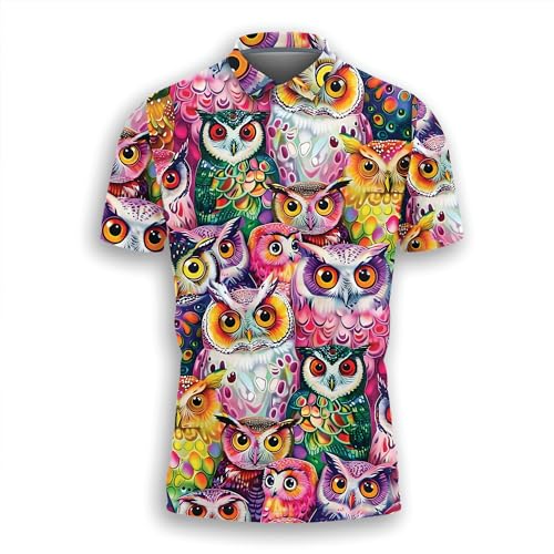 Bird Owl Polo Shirts for Men-Owl Lover Golf Moisture Dry Fit Short Sleeve Shirts S46