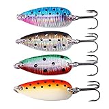 SUNMILE Fishing Spoons Lure with VMC Treble Hooks Casting Metal Fishing Lures Blade Baits for Trout Bass Pike Walleye Salmon (Color C 4PCS 0.5OZ)
