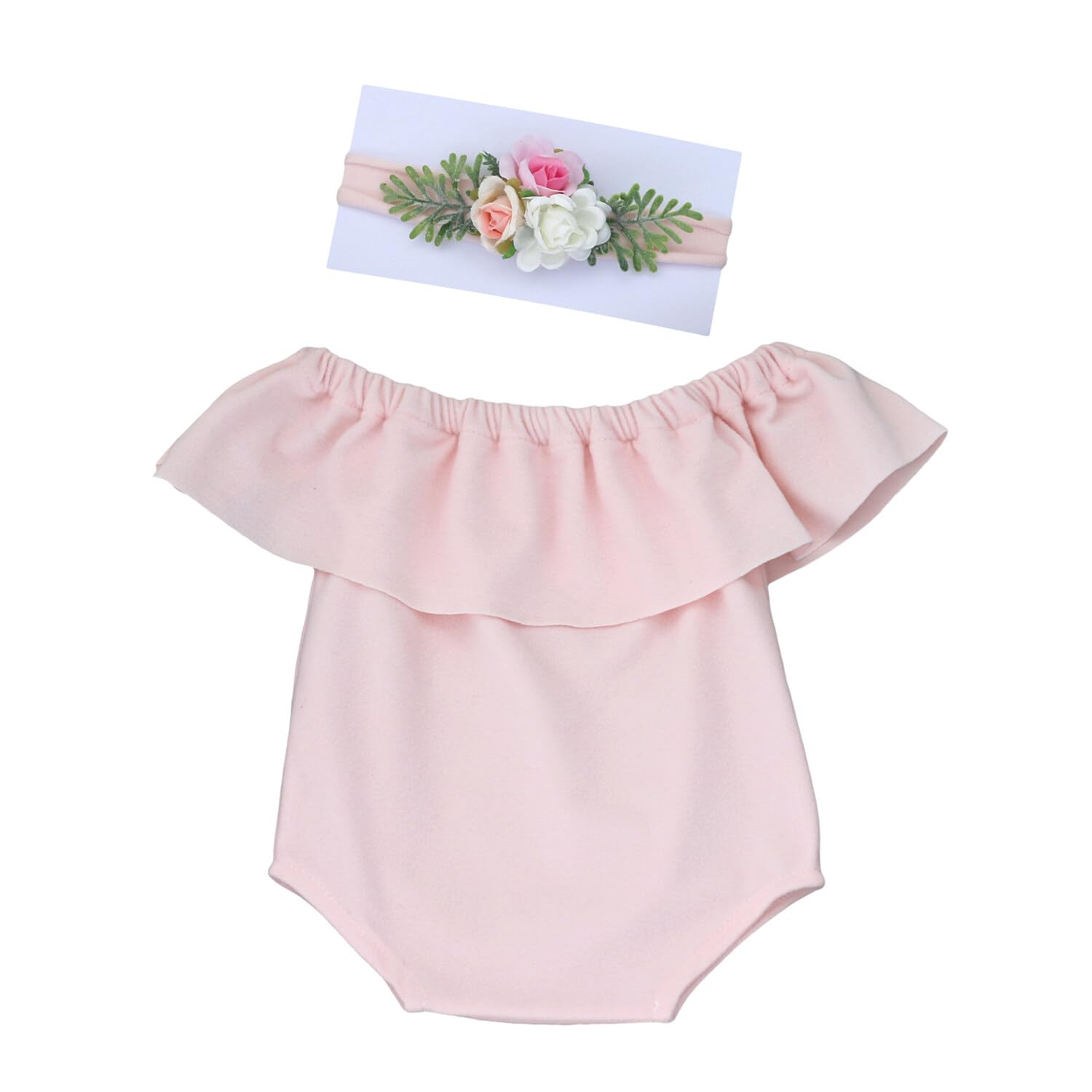 Surakey Newborn Photography Outfits Girl Dress Infant Cute Rompers Summer Newborn with Flower Headband Photography Props (Peach)