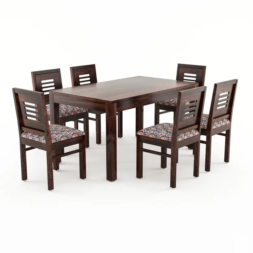 Image of RECTART Solid Wood Dining Table Set with Chairs for Living Room Home | Wooden Dining Room Sets Furniture for Hotels and Restaurants | (Walnut Finish, 6 Seater-B)