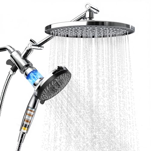 Magnetic Shower Head Effective Filtration with 10 Spray Handheld, 10" High Pressure Rainfall Shower Heads, Adjustable Extension Arm, Detachable Hand Held Showers Head Power Jets for Bathroom, Chrome