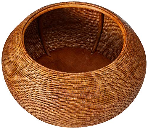 KOUBOO La Jolla Round Rattan Storage Coffee Table, Honey-Brown - Image 4