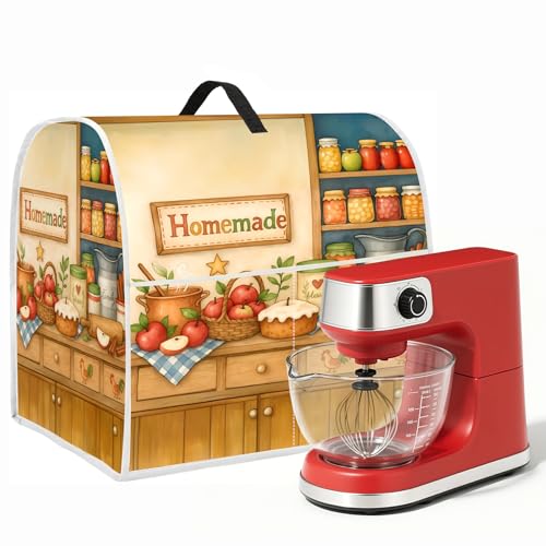 Image of Kitchen Dust Cover Compatible with 4.5 5 6 8 quart Stand Mixer, Kitchen Appliance Protective Covers with Top Handle and Pocket (Cartoon shelf, For All 6-8 qt Mixer)