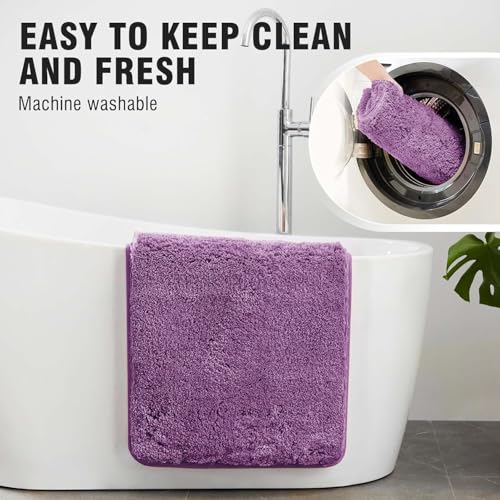 Image of SANMARINO Super Soft Shaggy Bathroom Rugs, Absorbent Thick Anti-Slip Microfiber Bath Rugs, Quick Dry Machine Washable Bath Mat for Bathroom Floor, Bathtub and Shower 17 inchx24 inch - Purple