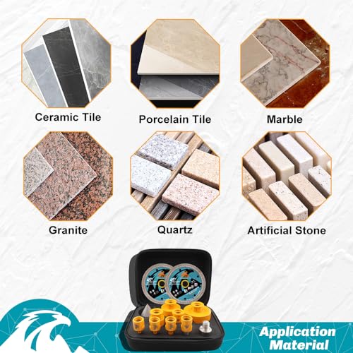 Image of Diamond Tile Hole Saw Kit 12pcs - 6 /8 /10 /25 /35 /50 /65mm Core Drill Bits,10mm Milling Bit and 2 inch Chamfer Bit with Hex Adapter and 4.5 inch 2pcs Diamond Blade and for Tile Porcelain Marble