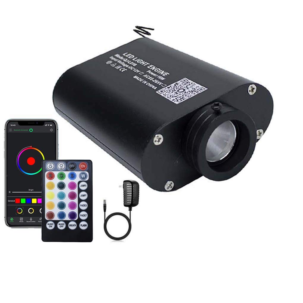 AZIMOM Bluetooth/RF Control 16W Music Mode Fiber Optic Light Source RGBW Light Box Engine for Car Home Star Ceiling Light Effect Decoration