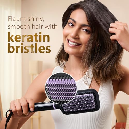 Philips Hair Straightener Brush - 5X Better Frizz Free Hair In 5min I Style with 2X More Volume | Shiny and Smooth Hair I No Scalp Burns | ThermoProtect Technology I Keratin Bristles I 2 Temperature settings | BHH880/10 (Image - 6)