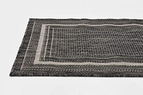 Tapete Unique Loom Outdoor Border 60x185 cm Negro/Marfil miniatura 4