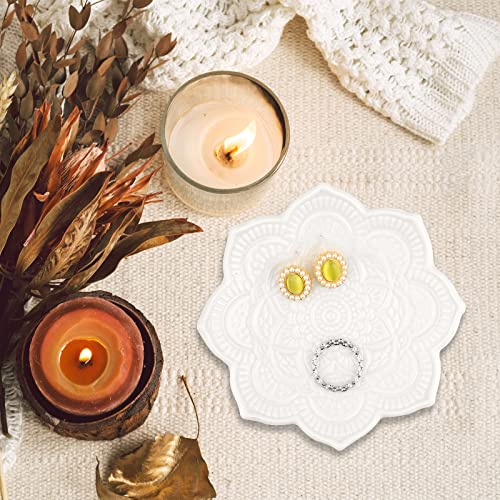 Image of Small White Mandala Trinket Dish Jewellery Dish Tray, Ceramic Decorative Ring Holder Dish, Gifts for Women, Bride Bridesmaid Gifts Birthday Christmas Wedding Valentines' Present