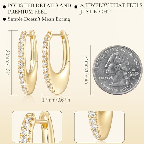 GIORGIA GIBBS Gold Hoop Earrings 14K Gold Earrings for Women with Cubic Zirconia Crescent Gently Hanging2
