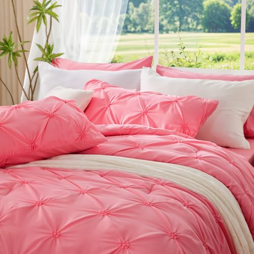 Image of BEDELITE Twin Comforter Set Strawberry Pink,Lightweight & Soft Comforter | Pintuck Boho Bedding, Warm & Cute Bed Set for All Season,With 1 Pillowcase