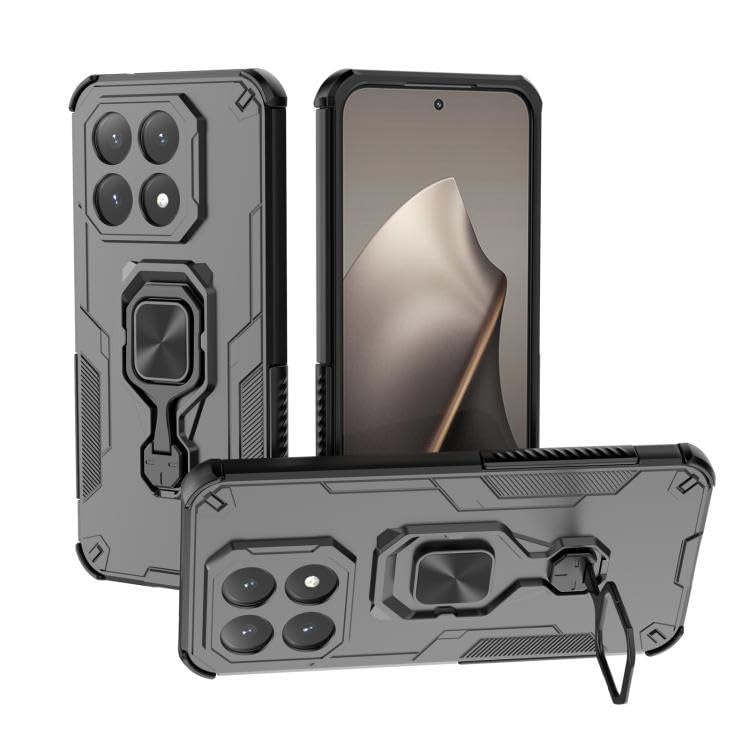 FitSmart Metal Ring Magnetic Support Kickstand Back Cover for Xiaomi 15T 5G (Stand Case, Black)