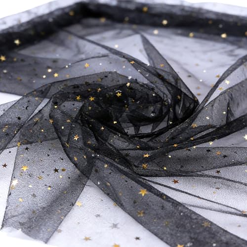 Tissus Tulle Noir Scintillant Étoilé1.74 * 1.72m, Maille Décorative pour Mariage, Fête, Artisanat et Couture, Rouleau de Tissu Polyvalent pour Créations...