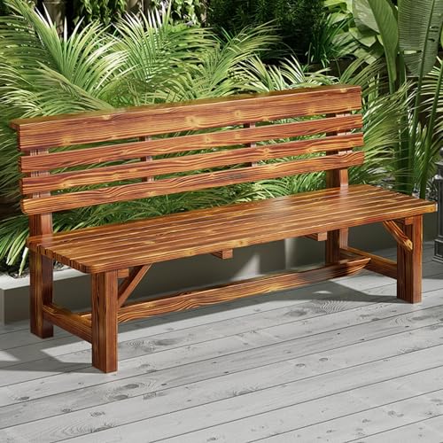 Banc de parc en bois de pin robuste avec dossier ergonomique marron
