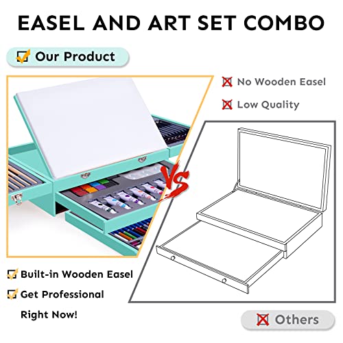 85 Piece Deluxe Wooden Art Supplies, Art Kit with Easel and Acrylic Pad, Art Set for Teens, Adults and Artist Beginners, Creative Gift Box with Wooden Case, Sketching Pencils, Artist Brushes