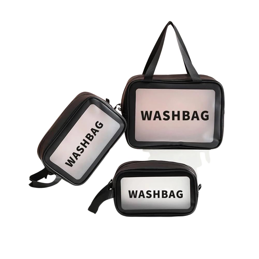 Caterfly Portable Washbag | Stylish Makeup Pouches for Women | Travel Pouch for Toiletries | Cosmetic Pouch for Women for Organized Travels (Pack of 3, Black)