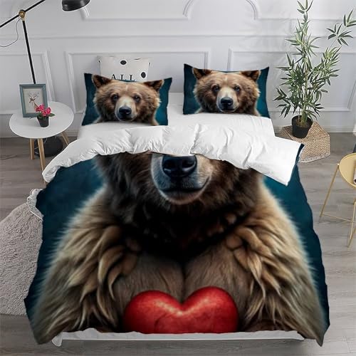 Housse de couette King ours en microfibre imprimé 3D pour lit garçon - 6