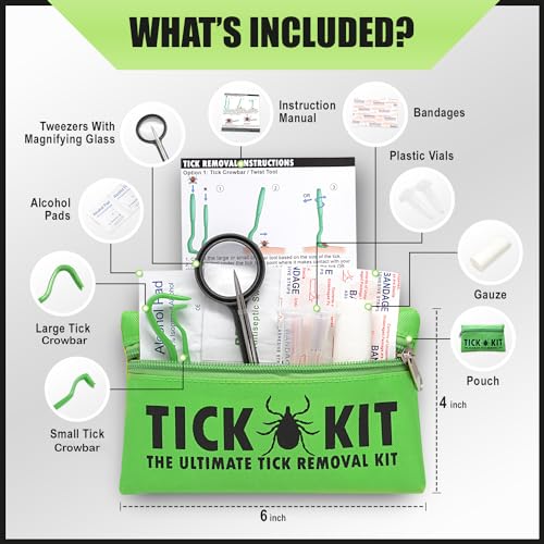 Tick Remover Tool Kit For Humans, Cats, Dogs and Pets, Lyme Prevention Plus 3 Tick Removal Tools, Small & Large Tick Crowbars & Fine Point Tweezers with Magnifying Glass + First Aid Bandages & Cleaning Wipes - Canadian Owned and Operated - Image 7