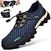 Men Summer Mesh Breathable Hiking Shoes Comfortable Walking Shoes Outdoor Travel Shoes Fashion Casual Sneaker Laces Mens (Blue, 7.5)