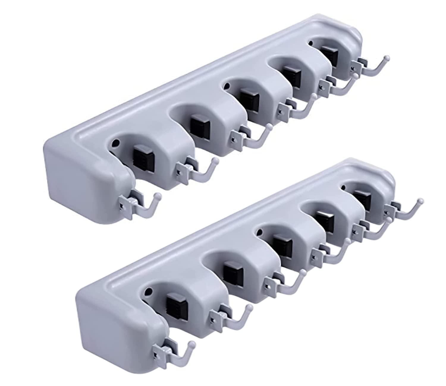 SKY-TOUCH2Pcs Mop and Broom Holder, Wall Mounted Organizer Mop and Broom Saving Space Storage Rack For Kitchen Garden And Garage,Laundry Offices,5 Position With 6 Hooks