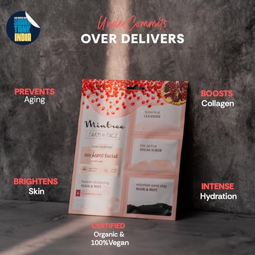 Image of Mintree Organic Pomegranate Brightening at Home Facial Kit for Women with Korean Melting Collagen Film Sheet Mask&Ceramides|DeTan & Anti Aging European Black Mask| Salon Like Glowing Skin-Easy 5 Steps
