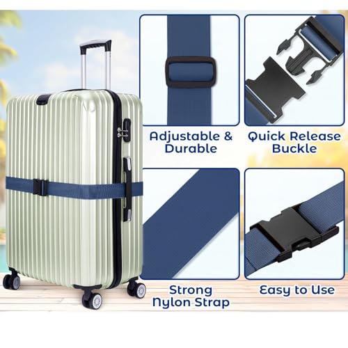 Image of Luggage Straps: Secure Your Belongings, Made Seat Belt Material Size 2 inch X6.5FT Color + 1 ADD A Baggage Belt(1 inchX20 inch Black) (Navy Blue, 4 Pack)