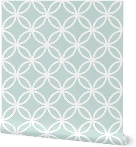 Muestras de papel tapiz removibles  Cerclattice White Circles Winter Lattice Baby Boy Quatrefoil Papel pintado personalizado pre-pegado por