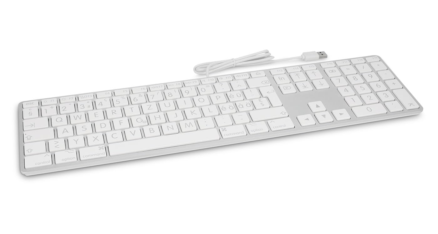 LMP – Tastiera USB Italiana (QWERTY) a Caratteri Grandi con tastierino numerico – Copertura superiore in alluminio e 2 porte USB-A – Compatibile con Mac (Silver)