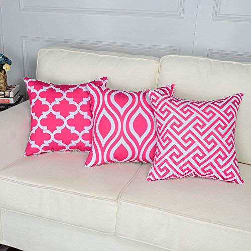 Throw Pillow Cover Pillow Cases 6Pcs 18X18 Inch Home Cushion Cover Cotton Sofa Throw Decorative Linen Pillowcase Case For Couch, Bed, Living Room,Hot Pink #TOP5
