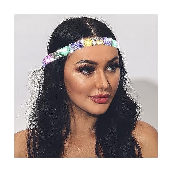 Light Up Rhinestone Headband LED Rave Headpiece Glow Silver Crystal for Women