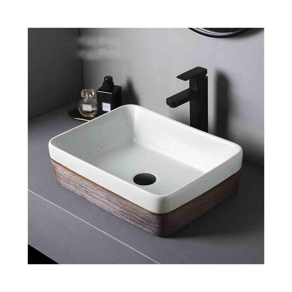 Countertop Bathroom Vessel Rectangular Countertop Basin with Accessories Balcony Retro Ceramic Cloakroom Sink