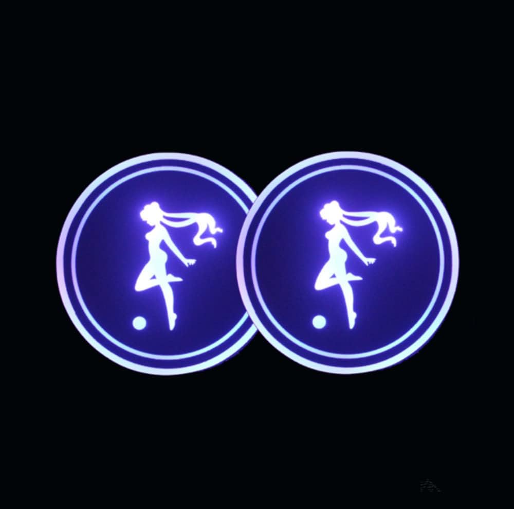 2pcs LED Car Cup Holder Lights, 7 Colors USB Charging Cup Mat,LED Interior Atmosphere Cup Pad for Drink Coaster Decoration (C)