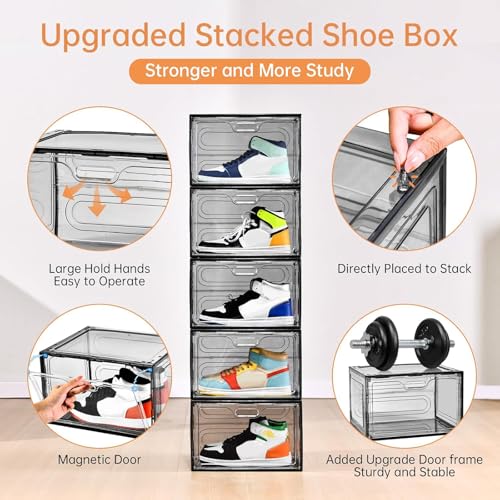 Image of 8 Pack Drop Side Shoe Boxes, Large Stackable Shoe Storage, Thick Plastic