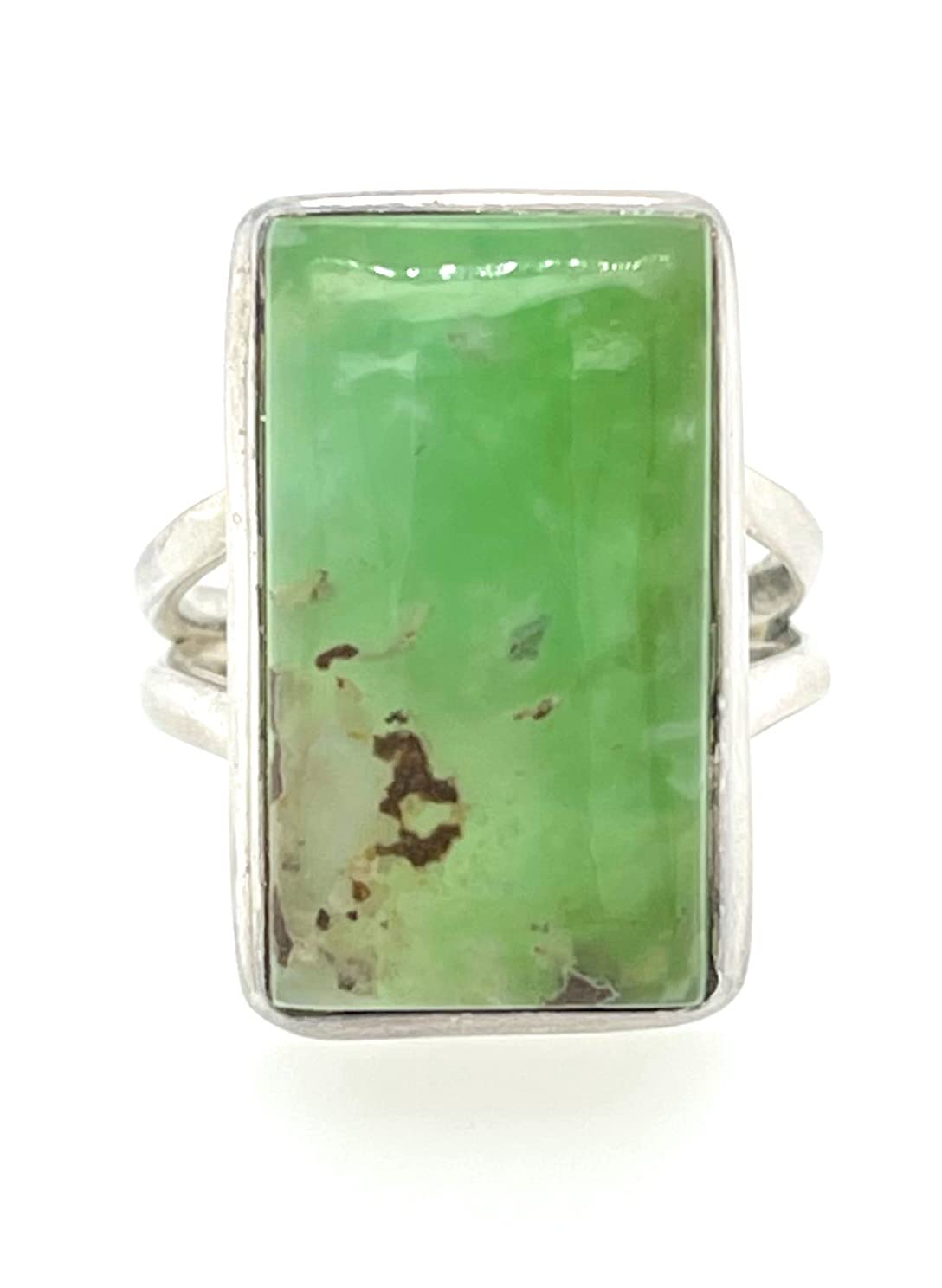 Natural Australian Green Chrysoprase 925 Solid Sterling Silver Ring Size 6.5