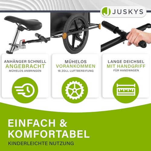 Juskys Fahrradanhänger 90 Liter - Lastenanhänger mit Kupplung, Deichsel — Anhänger für Fahrrad 40/80 kg Zuladung - Transportanhänger mit Schutzplane