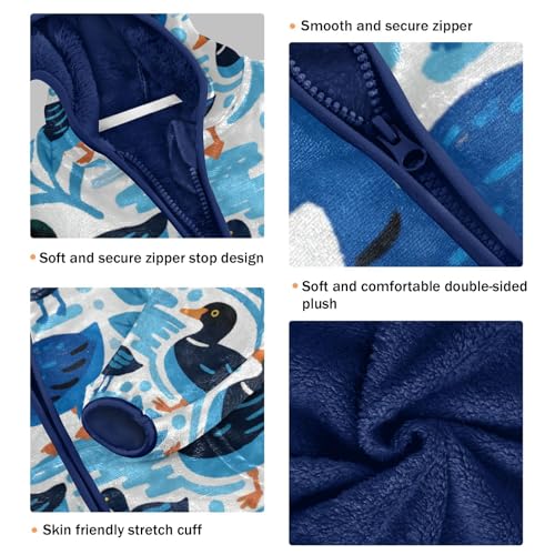 Blue Ducks on White Background Toddler Fleece Jacket Girl Boys Hooded Fleece Jacket Coat Warm Outwear Zip-up 3-10T3