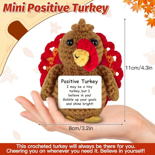 Thanksgiving Turkey Positive Crochet Gifts Emotional Support Crochet Turkey with Positive Card for Women Family Friend Inspirational Handmade Thanksgiving Birthday Gift for Fall Home Desk Basket Decor - Image 2