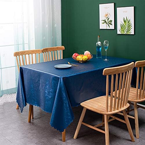 sancua Waterproof Vinyl PU Tablecloth, 52 x 70 Inch, Durable Washable Spill Stain Proof Rectangle Table Cloth, Floral Wipeable Table Cover for Dining & Kitchen Table, Indoor & Outdoor Use, Vine Blue