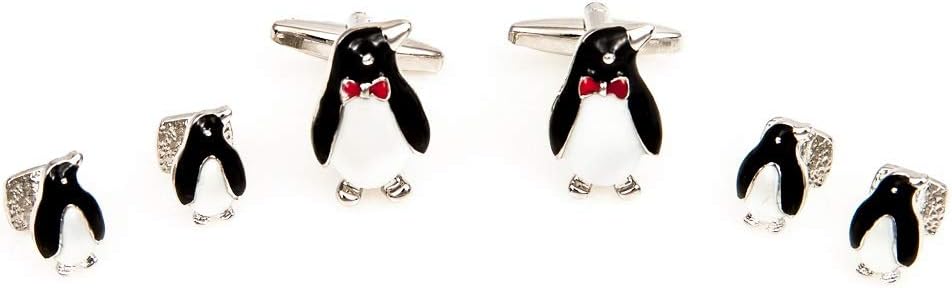 MRCUFF Penguin Black and White Tuxedo Cufflinks and Studs Formal Set in Presentation Gift Box with Polishing Cloth