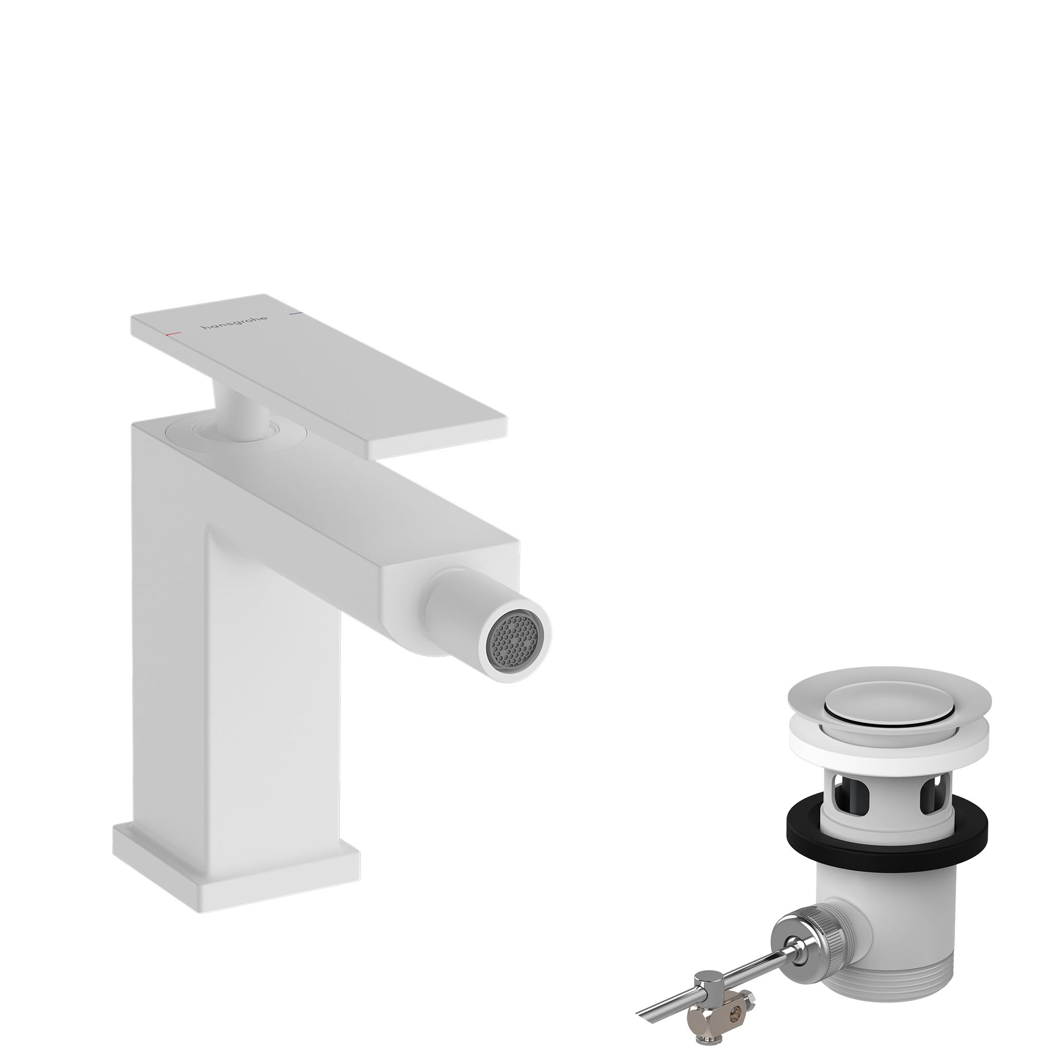 hansgrohe Tecturis E - Rubinetto per Bidet con Scarico A Tirante, Miscelatore Monocomando per Bidet con Altezza Bocca 101 Mm, Bianco Opaco