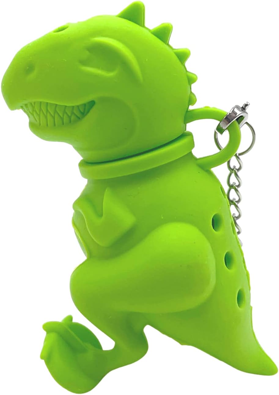 Green T-Rex Loose Leaf Tea Infuser, Silicone Dinosaur Steeper and Strainer, Cute Dino Kitchen Accessories and Utensils, 3 Inches