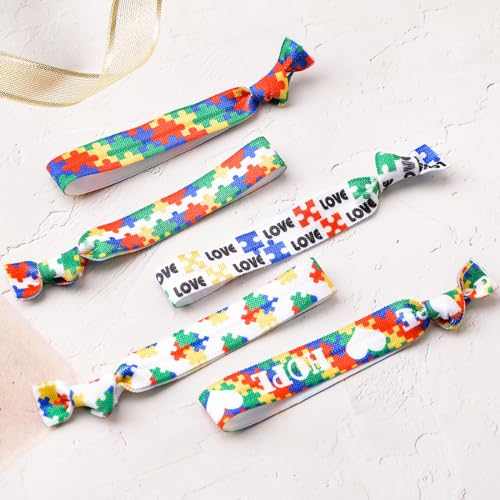 WANDIC 30 Pcs Ribbon Suit,Autism Wristbands Love Bracelets Stretchy Wristbands for Public Event Advocacy, 11 inches - Image 3