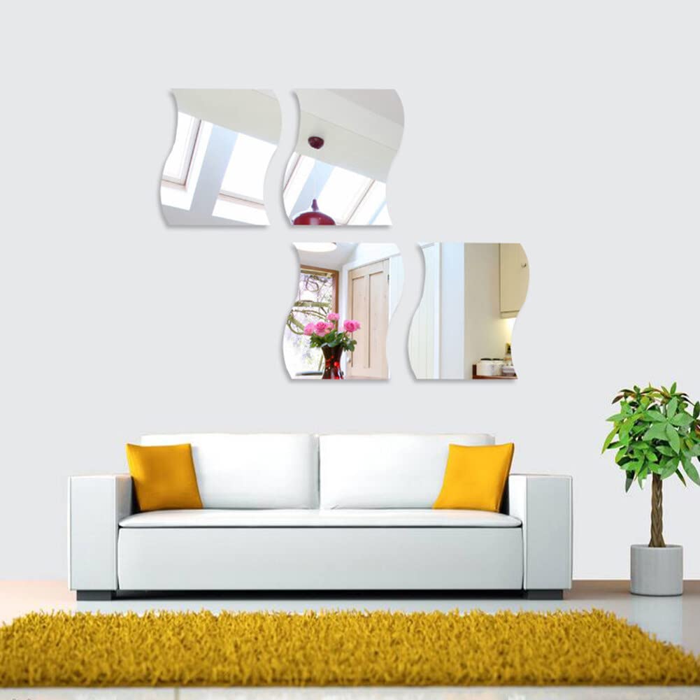 Lot De 6 Miroirs Autocollants Muraux Argentés En Vagues 3D - Décoration DIY Pour Maison, Bureau Et Salon