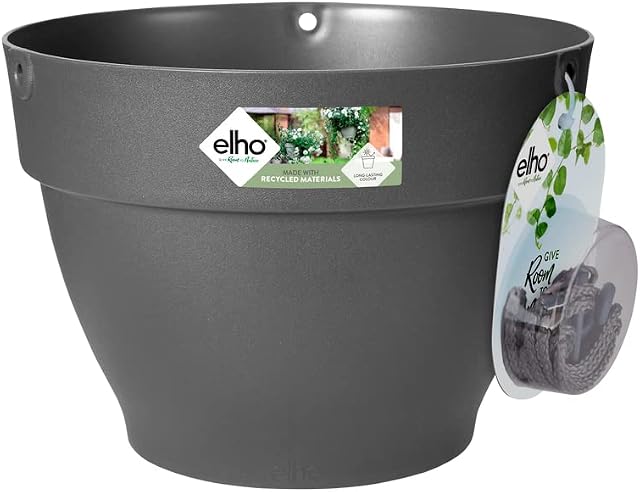 Elho Vibia Campana Hanging Basket 26 - Flower Pot for Outdoor - Ø 26.0 x H 18.4 cm - Black/Anthracite