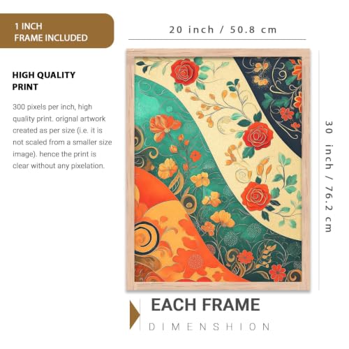 Image of kotart Madhubani Wall Decoration | Madhubani Art Painting With Frame For Living Room Bed Room Hotel Wall Decor Digital Reprint Set of 3 (20x30 Inch)