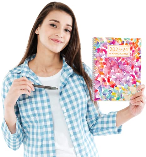 Cranbury Academic Planner Book 2023-2024 (Watercolor), 8.5X11" Daily Weekly Monthly Calendar Planner, Use To June 2024, Schedule Planner Book With Monthly Tabs, Poly Bookmark, Back Pocket, Stickers #TOP6