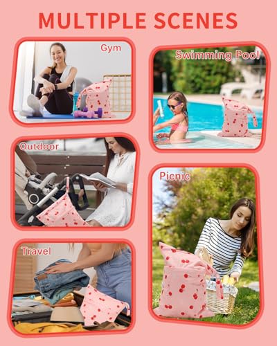 Image of babygoal Wet and Dry Pockets for Baby Nappies, Washable Travel Bags, Beach, Pool, Gym Bag for Swimsuits and Wet Clothes, with Two Zip Pockets, Girl colour: 42, 30cm x 36cm, Wet and Dry Bag