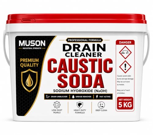 MUSON Caustic Soda 5KG | Professional Drain Unblocker & Grease Remover | Sodium Hydroxide 98% | Heavy Duty Sink & Pipe Cleaner
